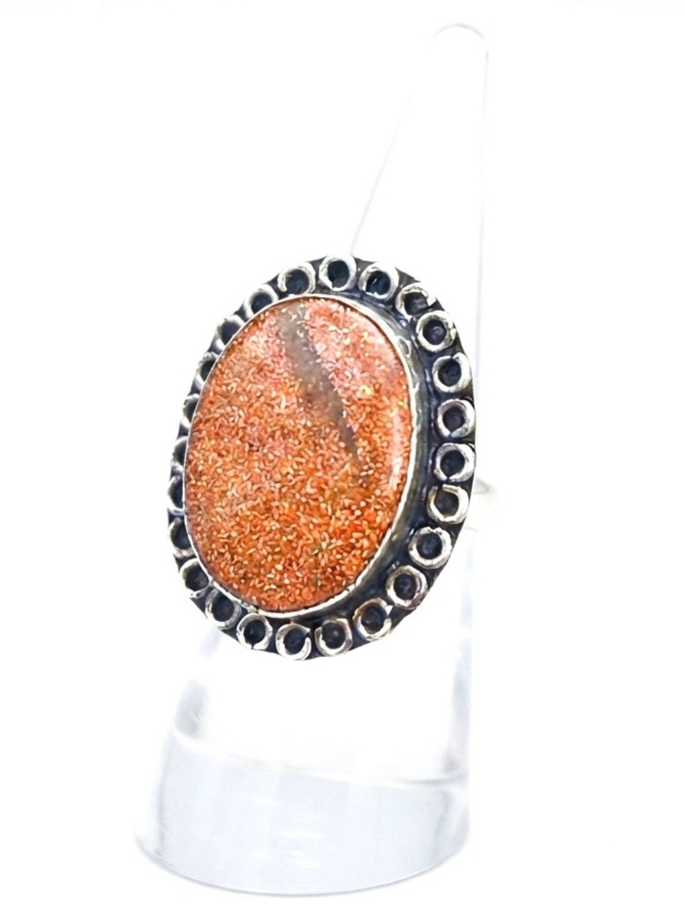 New Artisan Rare Natural Goldstone 925 Sterling Silver Oval Beaded Bezel Ring